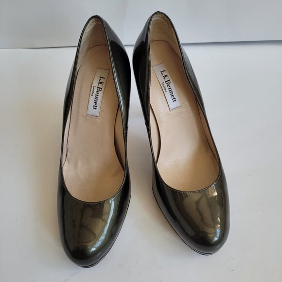 EUC L.K. Bennet Sledge Platform Heels Glossy Green Patent Leather sz 38 6US. - Picture 4 of 9